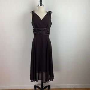 Connected Apparel Brown Chiffon Cocktail Dress Sleeveless Satin Cummerbund Sz 8